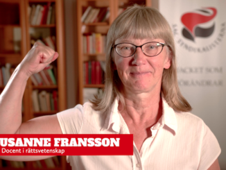 Susanne Fransson. Bild från filmen Hundra år av kvinnostrejker av fackföreningen Göteborgs LS av SAC.
