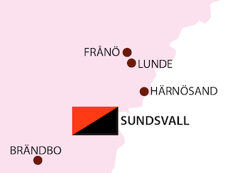 Karta som visar Sundvall och Hudiksvall med omnejd