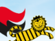 Bild på SAC:s logotyp med en rödsvart fana samt Arbetarens tiger.
