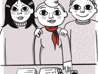Illustration som visar tre arbetare som står framför en kravlista