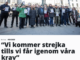 Skärmavbild från tidningen Arbetaren. Visar bild och rubrik till en artikel om strejken bland pendeltågsförare i Stockholm 2023.