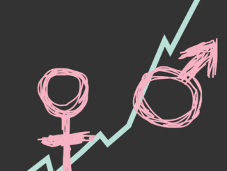 Symbolen för kvinna och symbolen för man, med en statistikkurva i bakgrunden