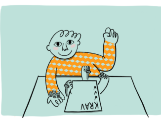 Illustration som visar en arbetare som ställt krav i förhandling och vunnit.