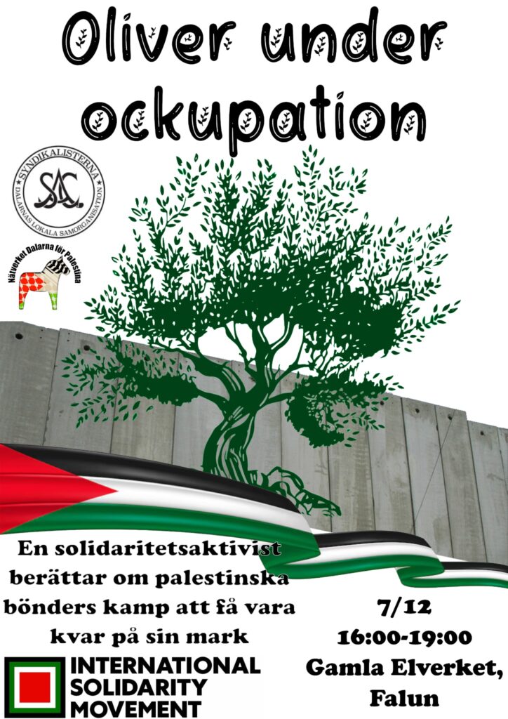 Affisch för inbjudan till föreläsning om palestinska bönders kamp att få vara kvar på sin mark