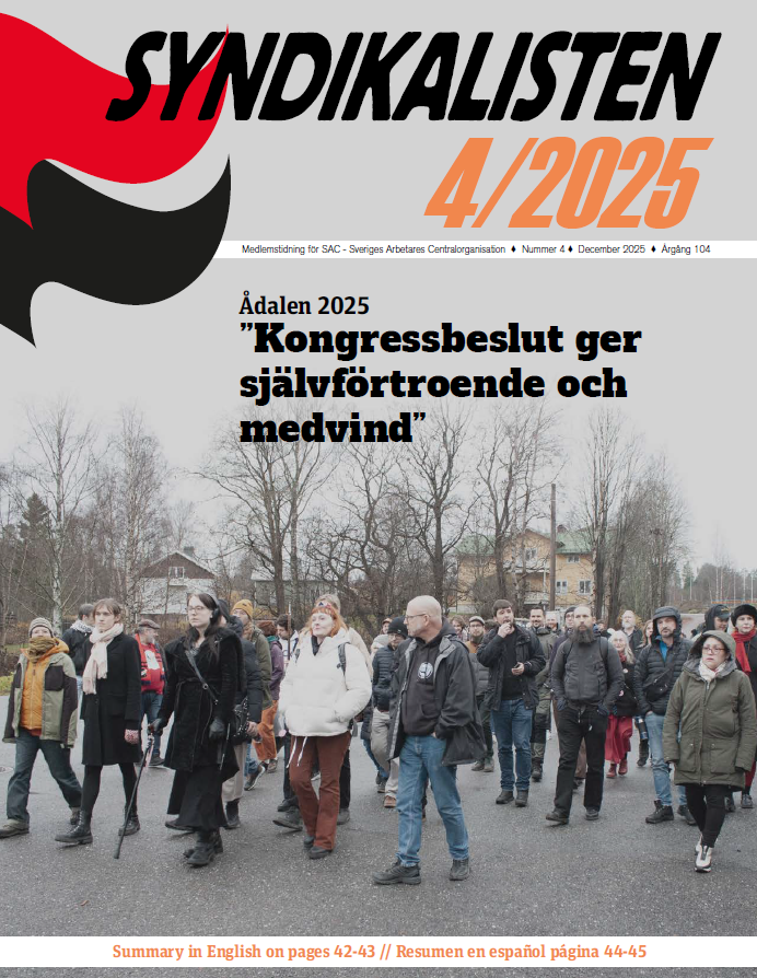 Framsida till tidningen Syndikalisten nummer 4 2025.